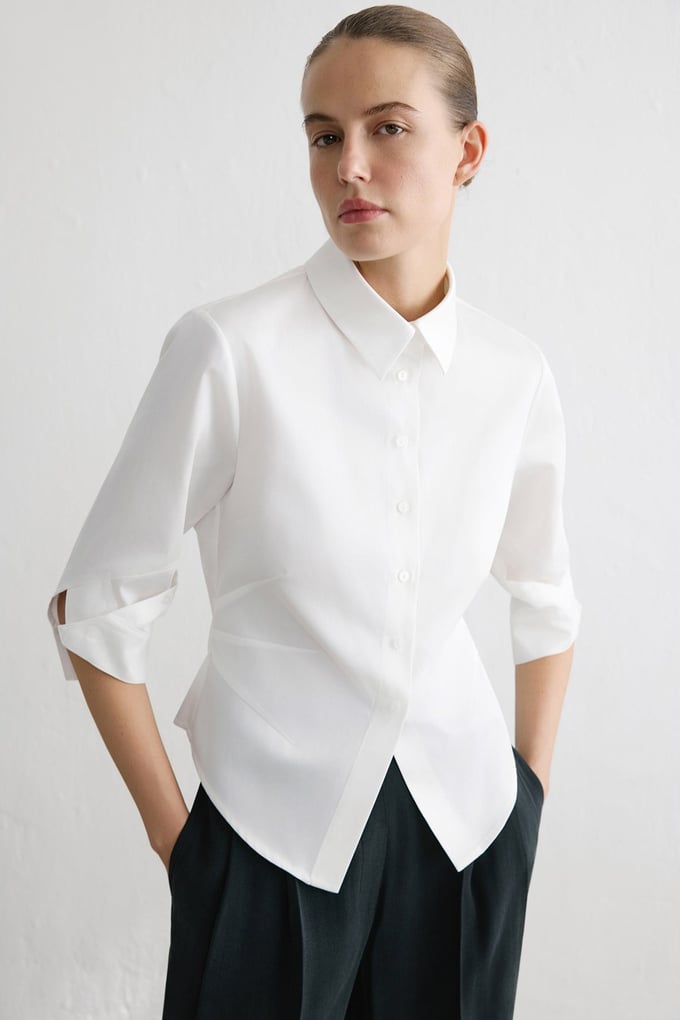 Three Quarter Sleeve Poplin Ecru Shirt