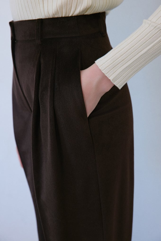 High Waist Velvet Wide Leg Brown Trousers