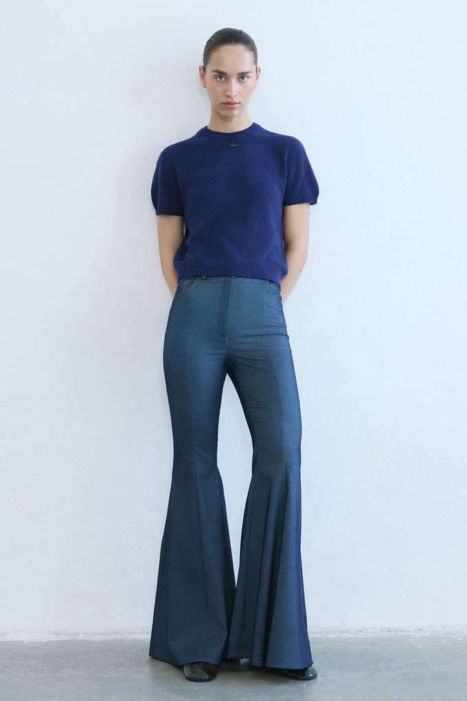 Yüksek Bel İspanyol Paça Denim Lacivert Pantolon