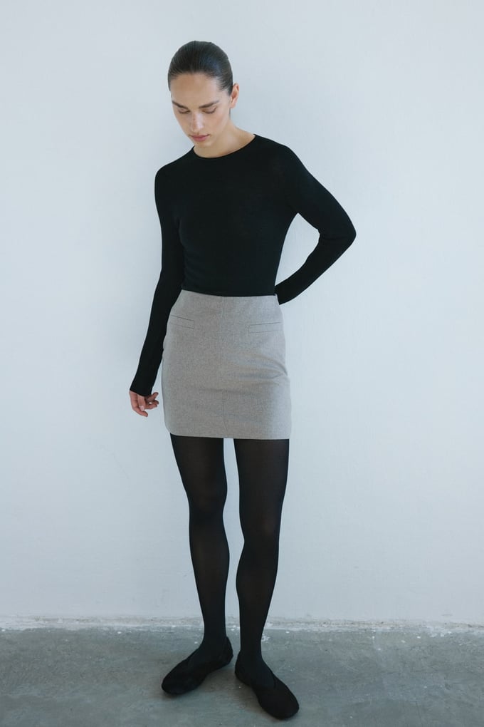 High Waist Lined A-Line Mini Mink Skirt