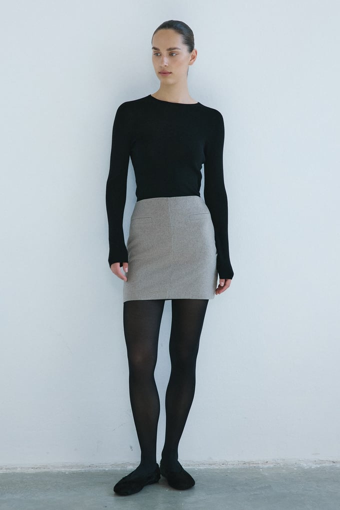 High Waist Lined A-Line Mini Mink Skirt