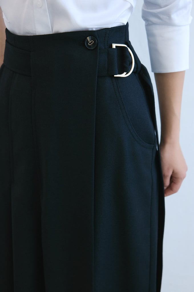 High Waist Pleated A-Line Midi Black Skirt