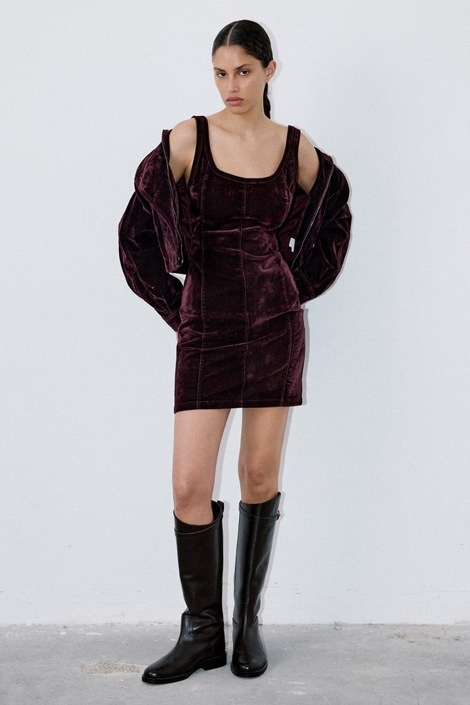 Square Neck Velvet Mini Burgundy Dress