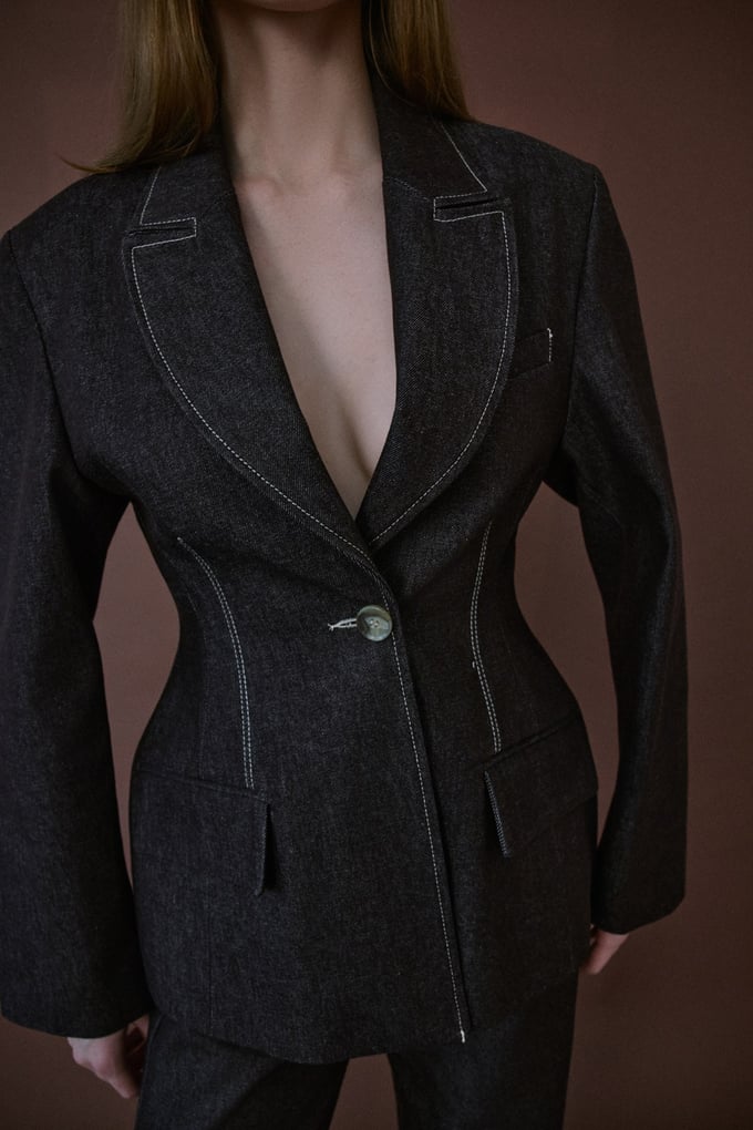 Contrast Stitch Lined Burgundy Blazer