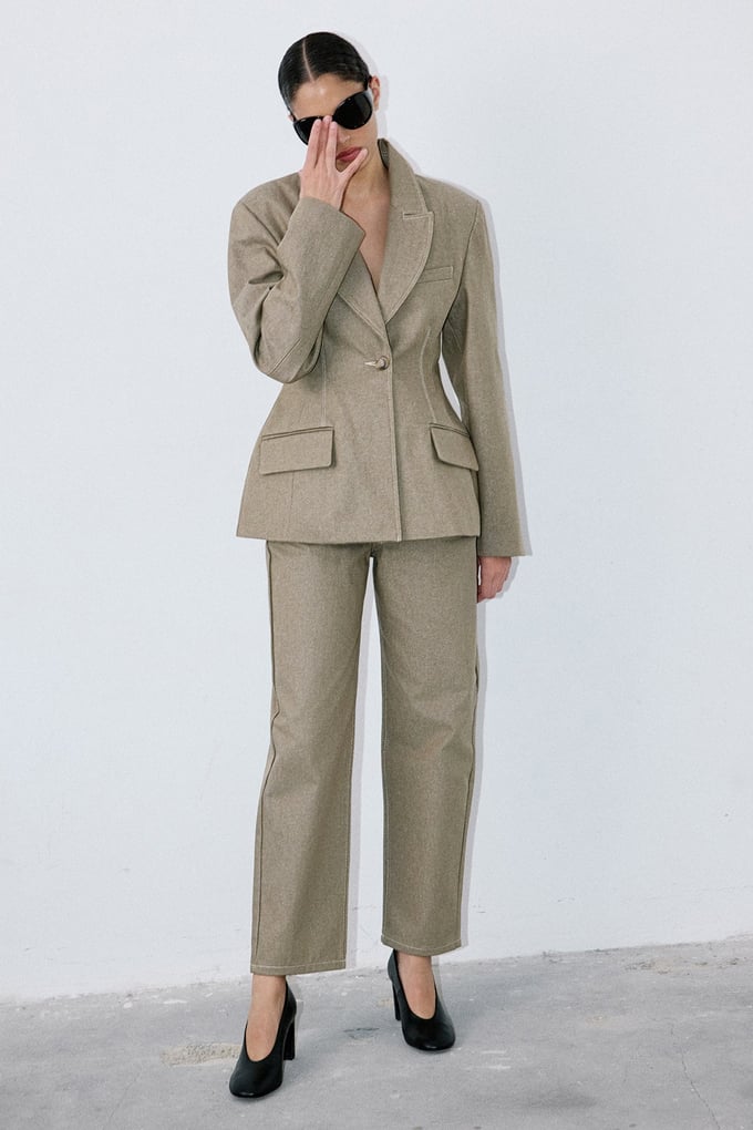 Contrast Stitch Lined Mink Blazer