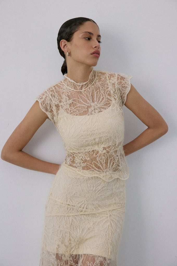 Backless Lace Ecru Blouse