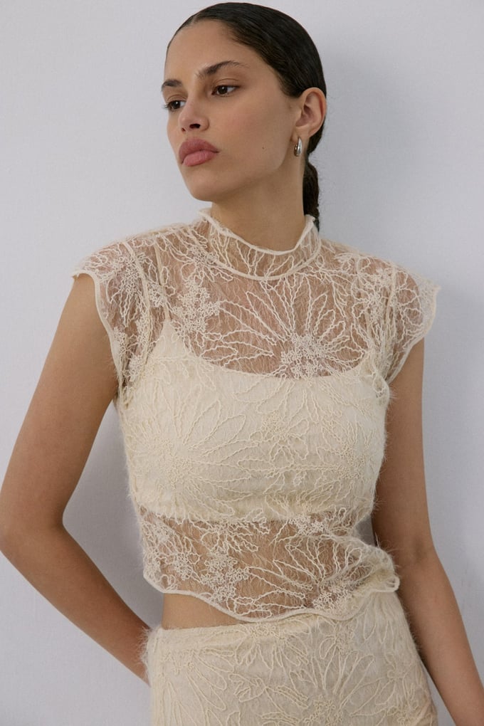 Backless Lace Ecru Blouse
