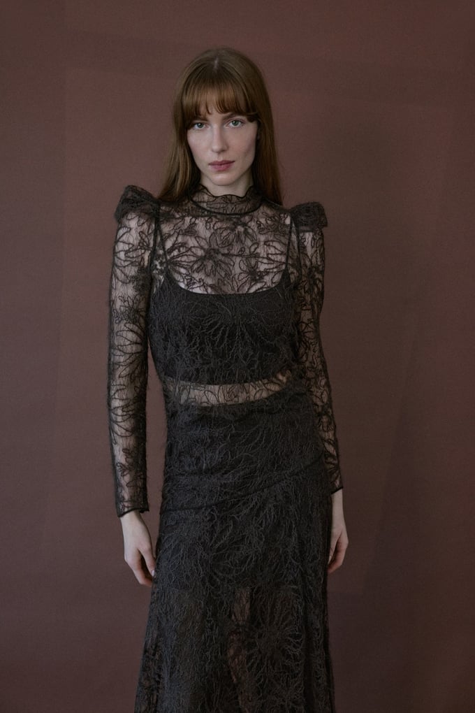 Lace Sheer Brown Blouse