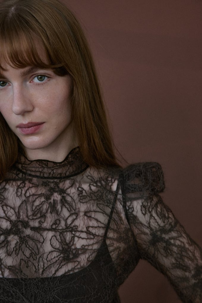 Lace Sheer Brown Blouse