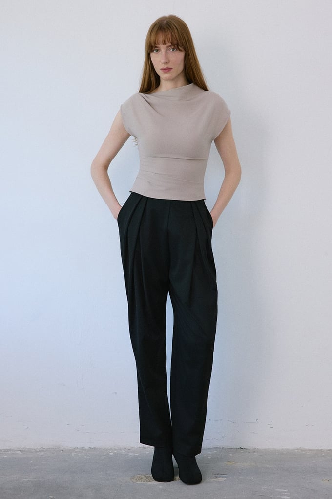 Boat Neck Short Sleeve Mink Blouse