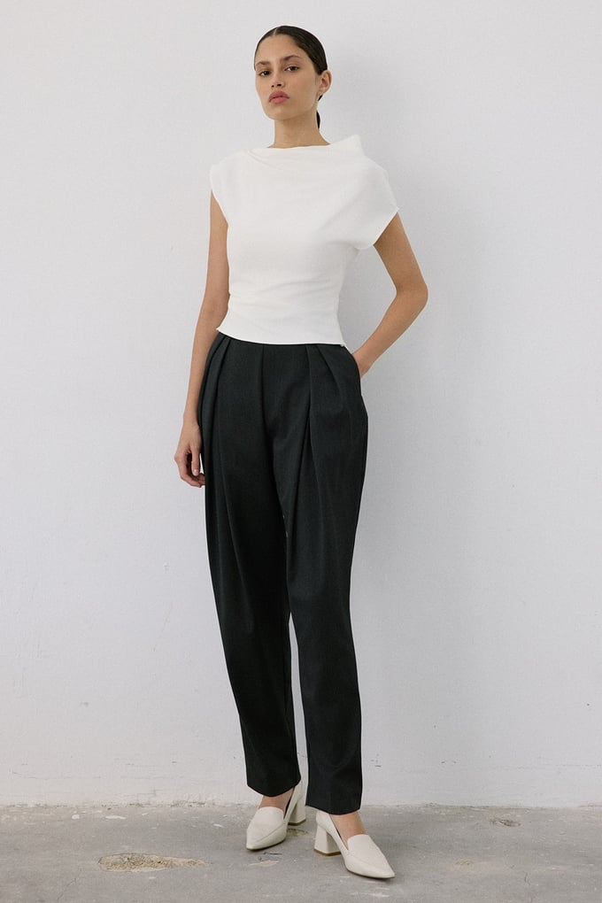 Boat Neck Short Sleeve Ecru Blouse