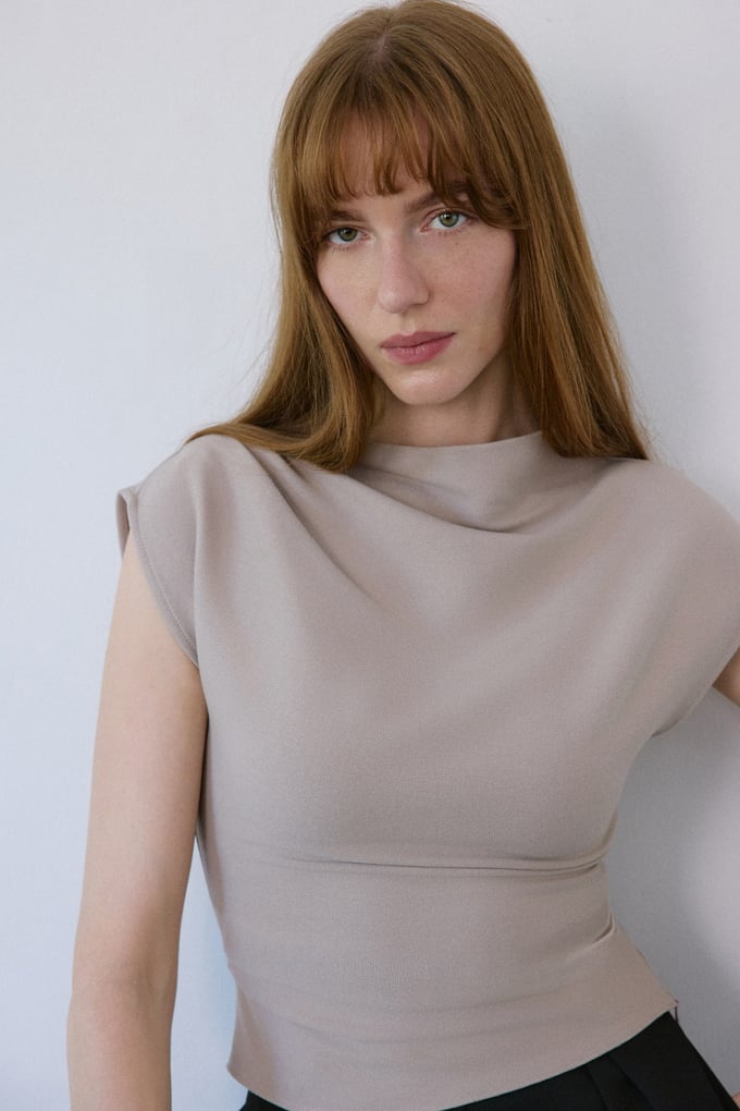 Boat Neck Short Sleeve Mink Blouse