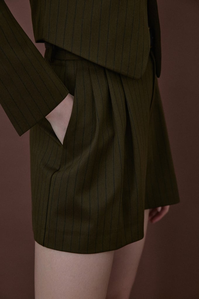 High Waist Striped Khaki Shorts