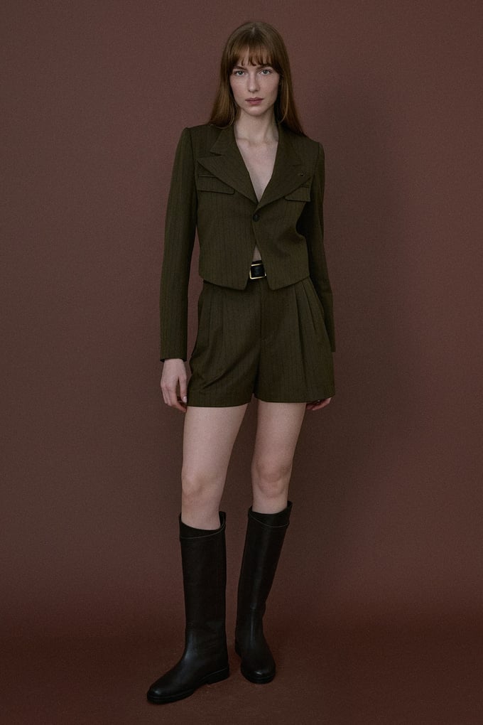 High Waist Striped Khaki Shorts