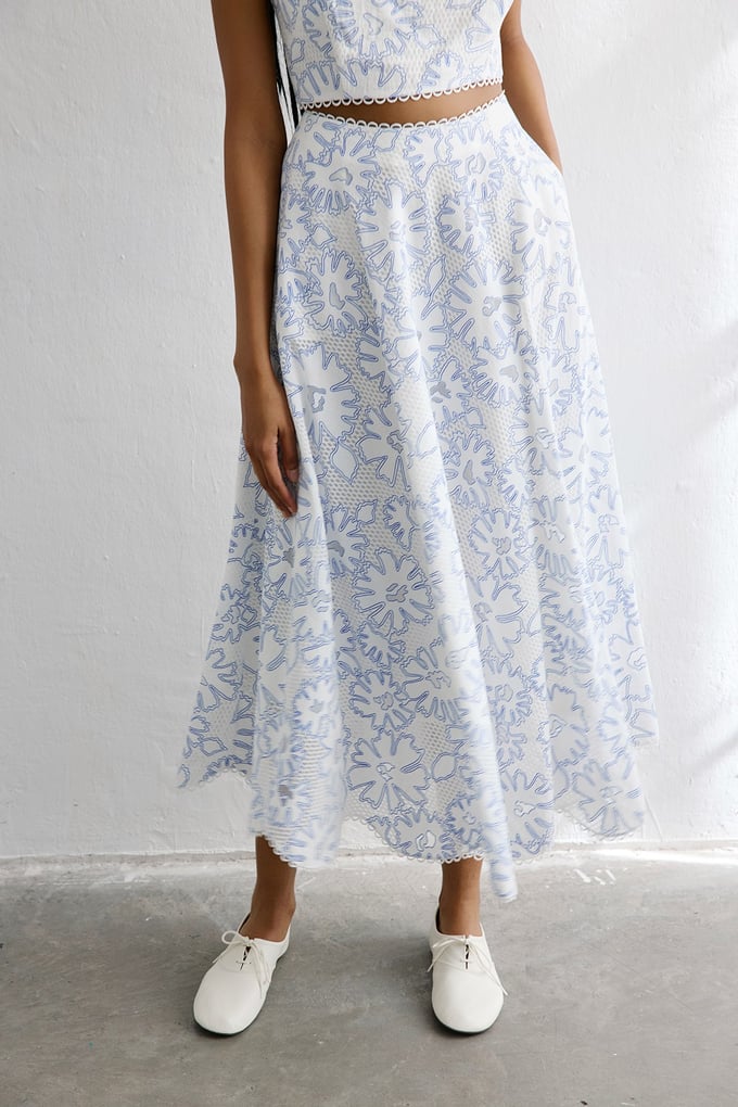 Flared Midi Blue Skirt