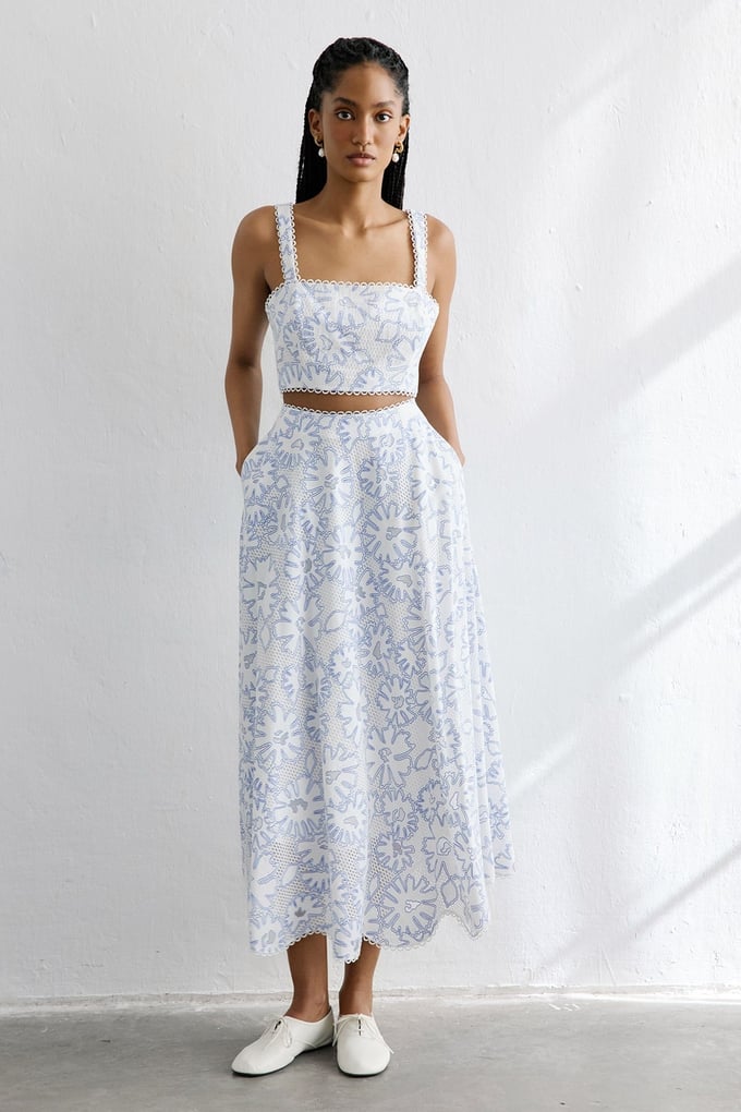 Flared Midi Blue Skirt