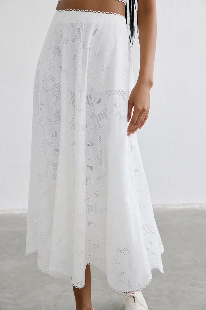 Flared Midi White Skirt