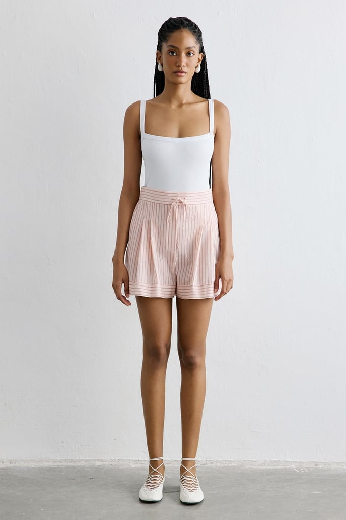 Striped Pleated Wide Leg Powder Shorts