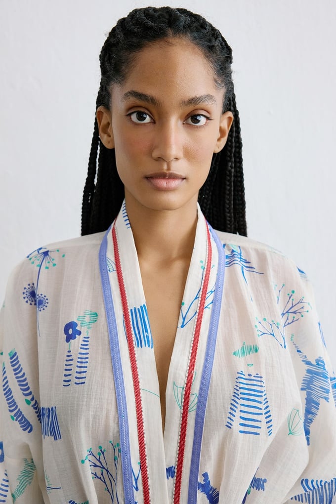 Kontrast Şerit Detaylı Multi Kimono