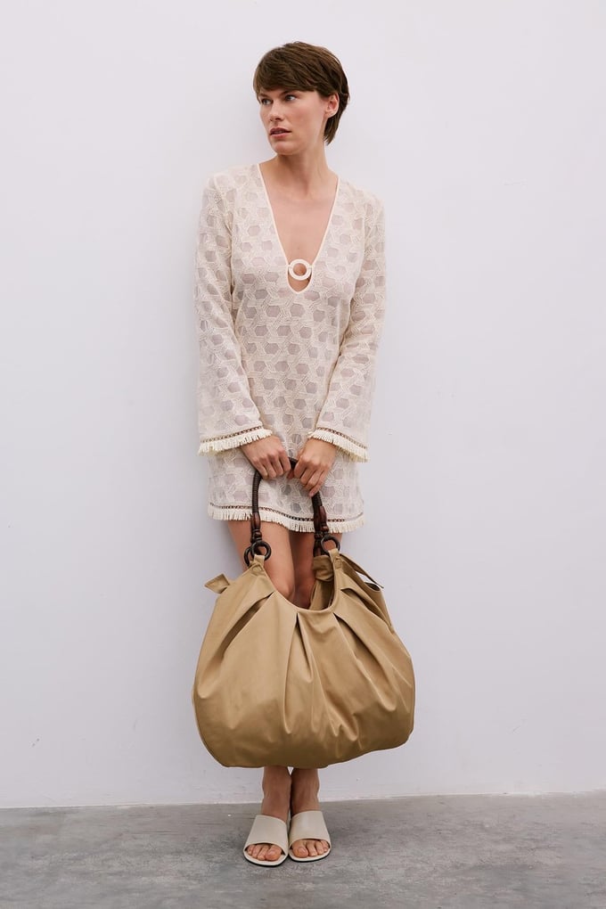 Wooden Handle Large Camel Bag
