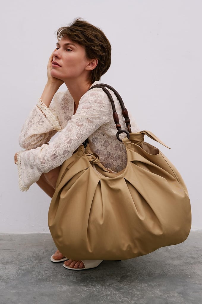 Wooden Handle Large Camel Bag