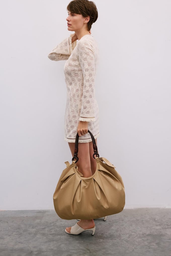 Wooden Handle Large Camel Bag