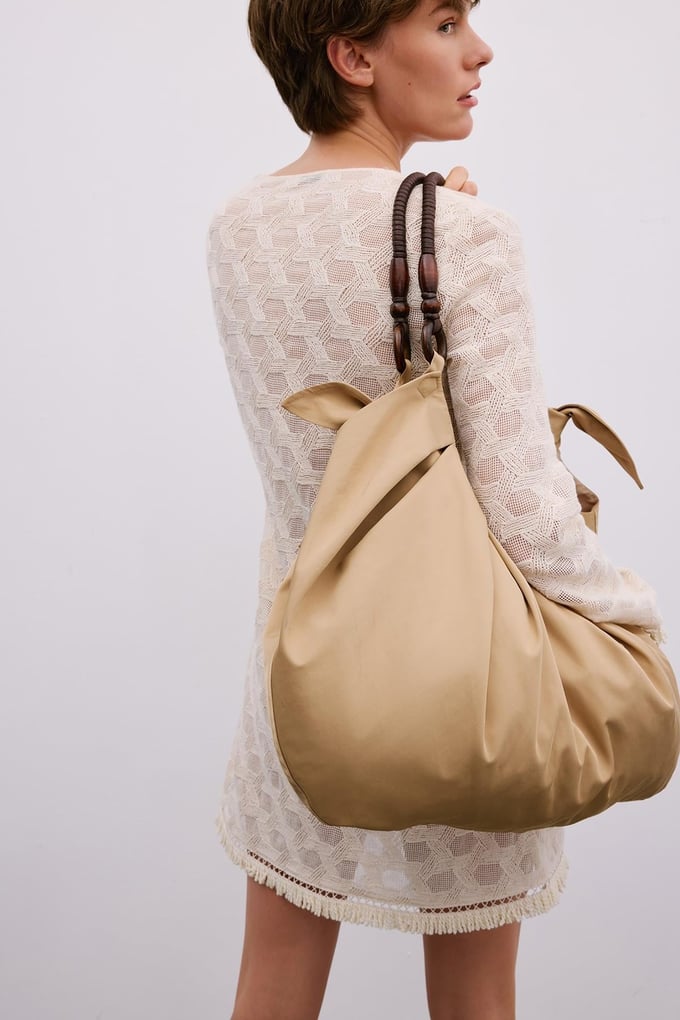 Wooden Handle Large Camel Bag