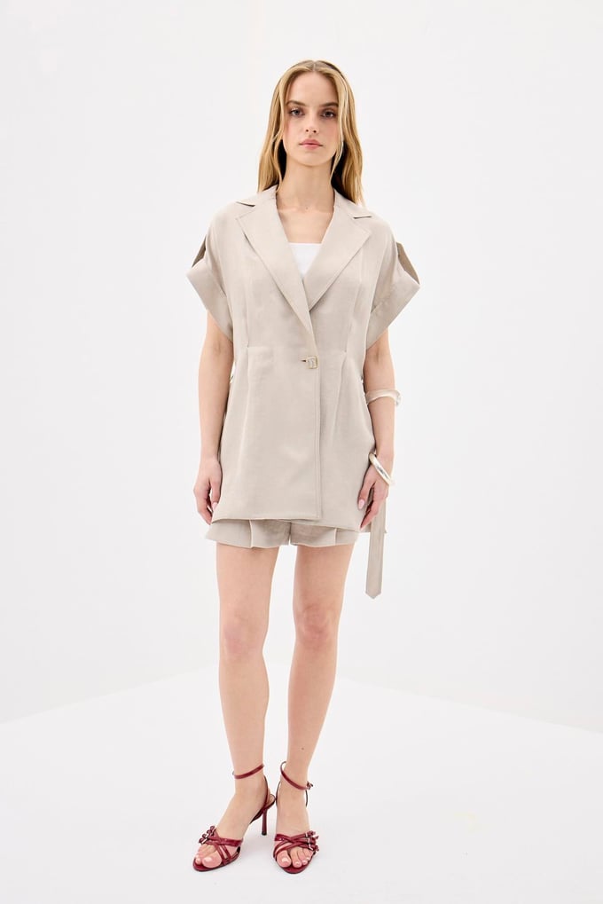 Accessory Detail Double Breasted Mink Crop Jacket