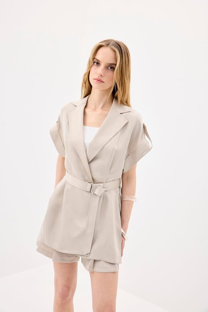 Accessory Detail Double Breasted Mink Crop Jacket