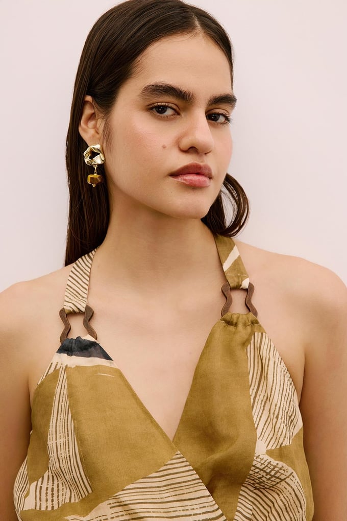 Wrap-Style Mini Camel Dress