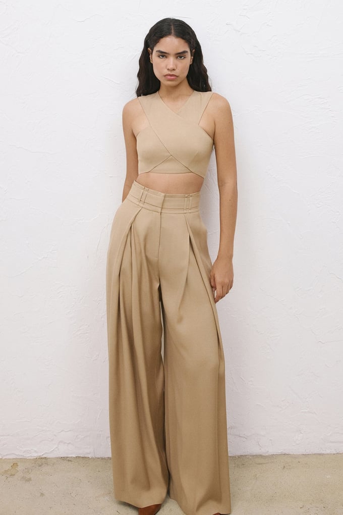 Back Zippered Double Breasted Crop Camel Bustier