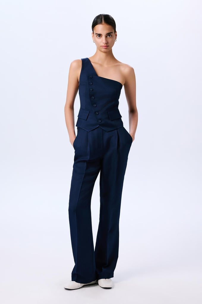 Asymmetric Closure One Shoulder Navy Vest  