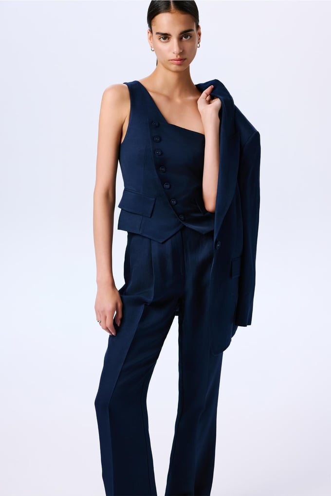 Asymmetric Closure One Shoulder Navy Vest  