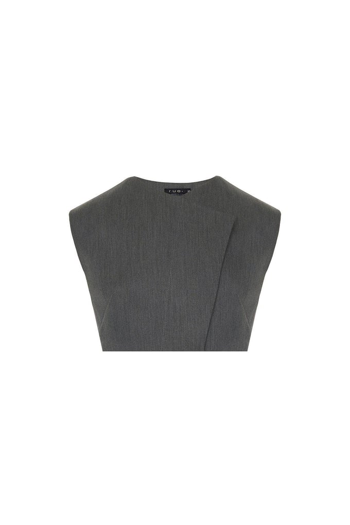Asymmetrical Neck Sleeveless Gray Crop Blouse