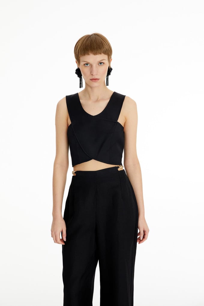 Askılı Crop Siyah Büstiyer