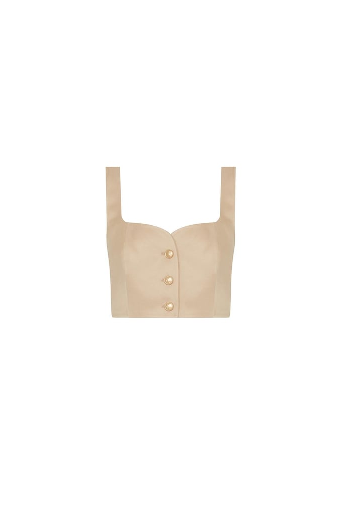 Strapped Gold Button Detail Beige Crop Top