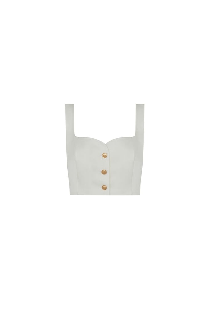 Strapped Gold Button Detail Ecru Crop Top