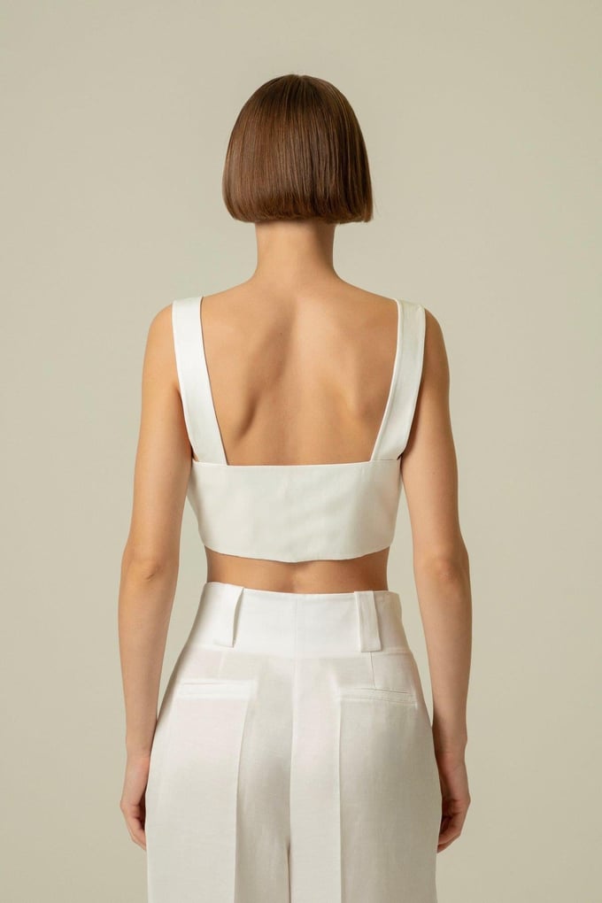 Strapped Gold Button Detail Ecru Crop Top