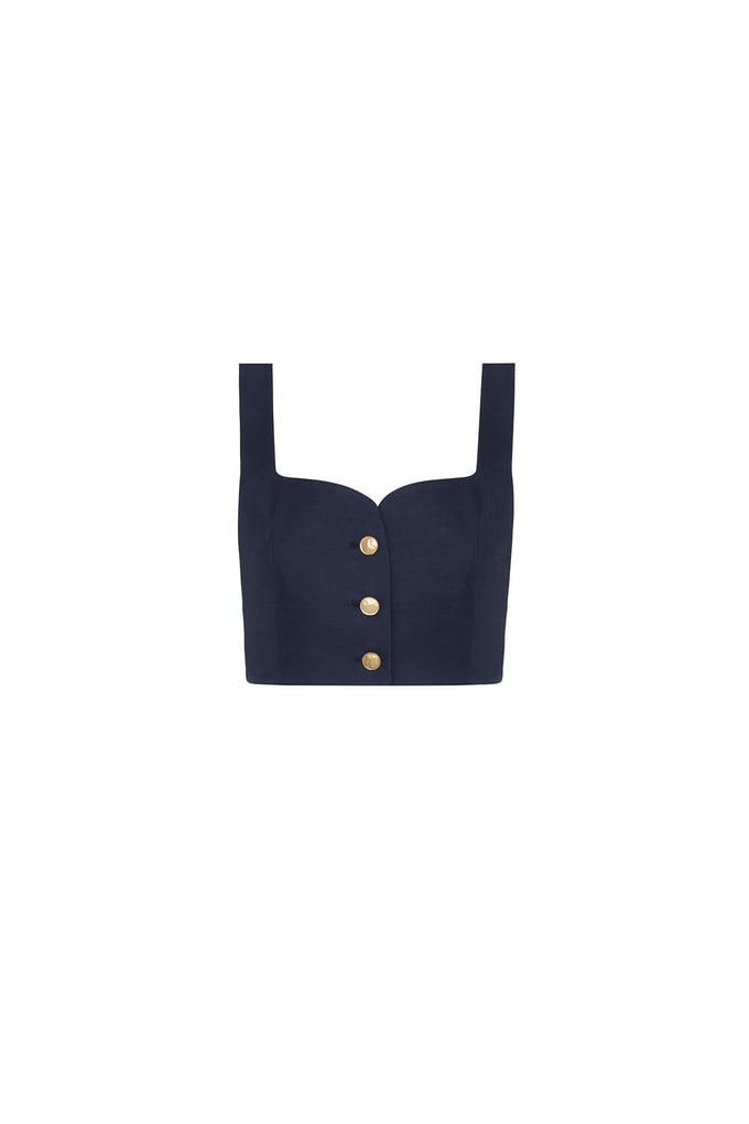 Strapped Gold Button Detail Navy Blue Crop Top