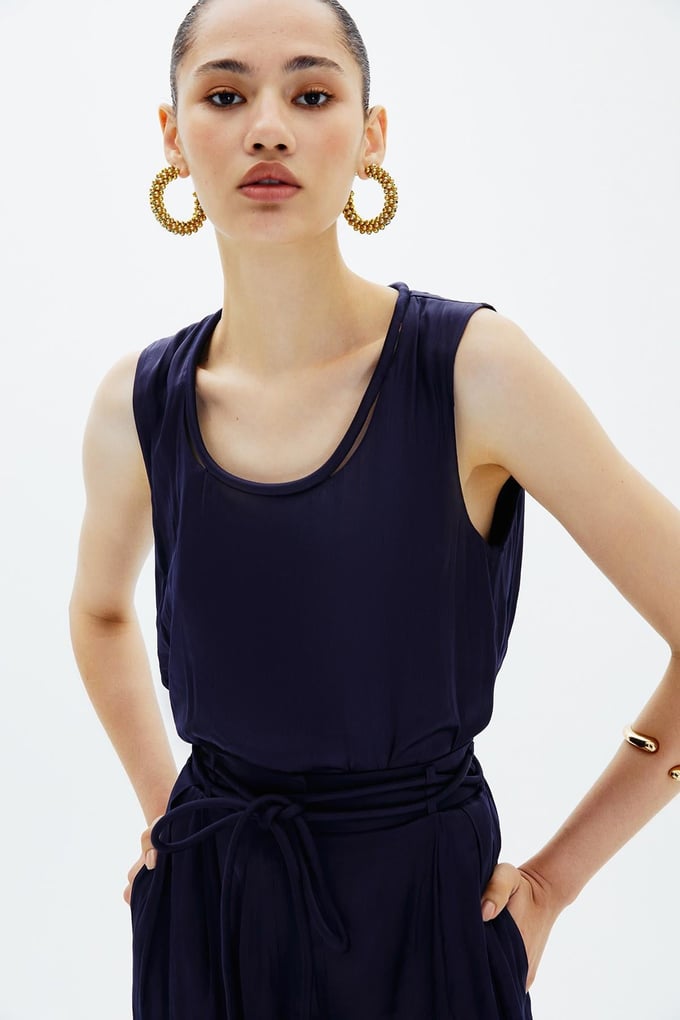Strappy Satin Navy Blue Top