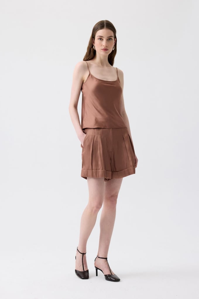 Strappy Ribbon Band Detail Brown Blouse