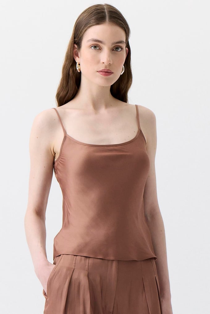 Strappy Ribbon Band Detail Brown Blouse