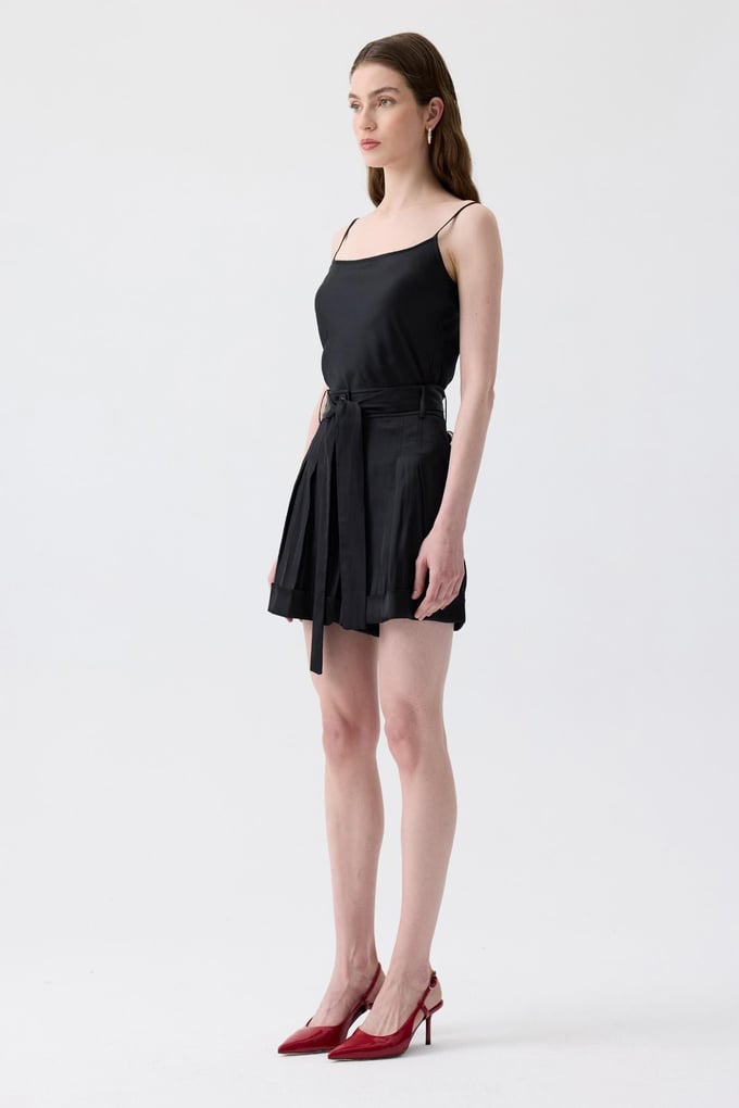 Strappy Ribbon Band Detail Black Blouse