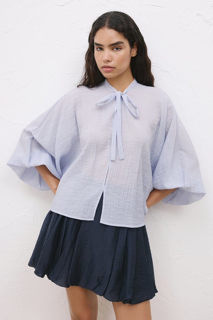 Adjustable Neck Tie Blue Blouse