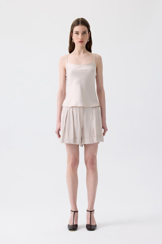 Tie-Belt Relaxed Fit Ecru Mini Shorts