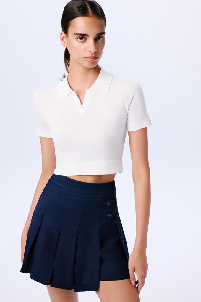 Basic Kısa Kollu Crop  Ekru Bluz