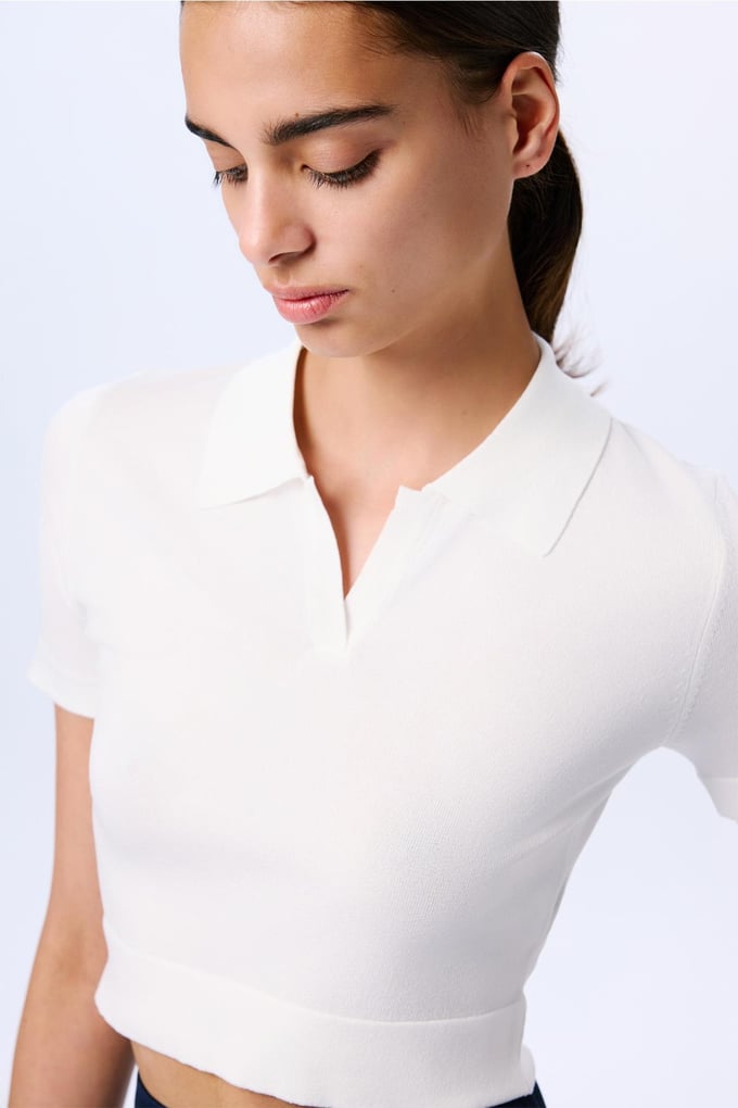 Basic Kısa Kollu Crop  Ekru Bluz