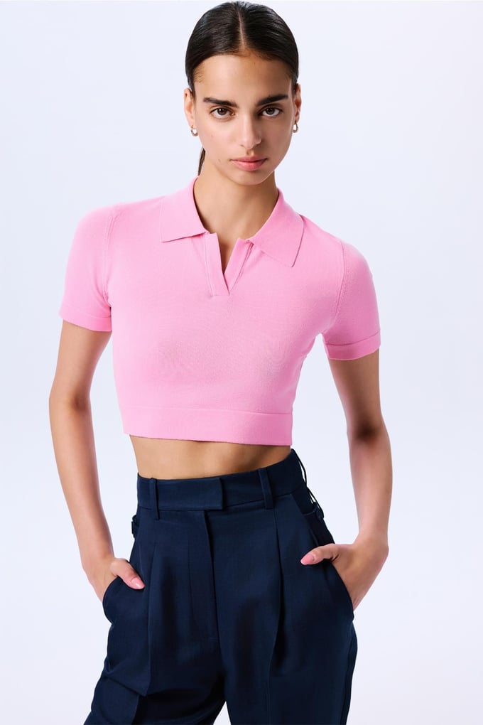 Basic Kısa Kollu Crop  Pembe Bluz