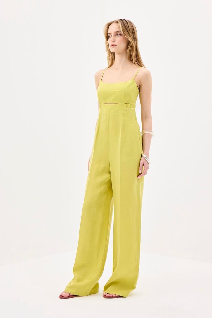Waist Cutout Wide Leg Khaki Jumpsuit