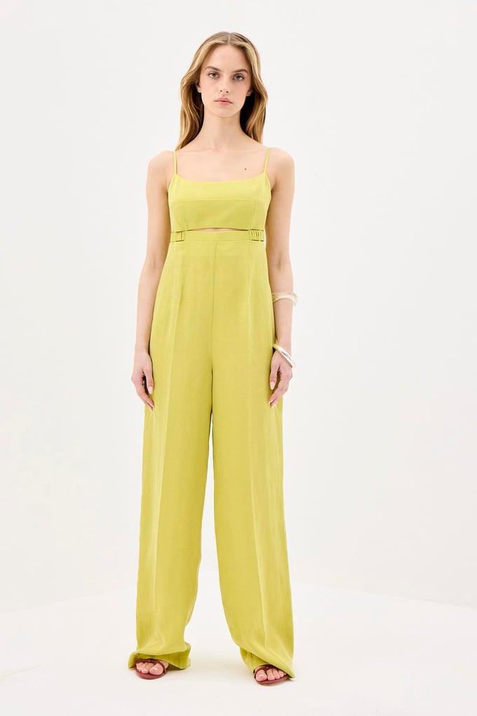 Waist Cutout Wide Leg Khaki Jumpsuit